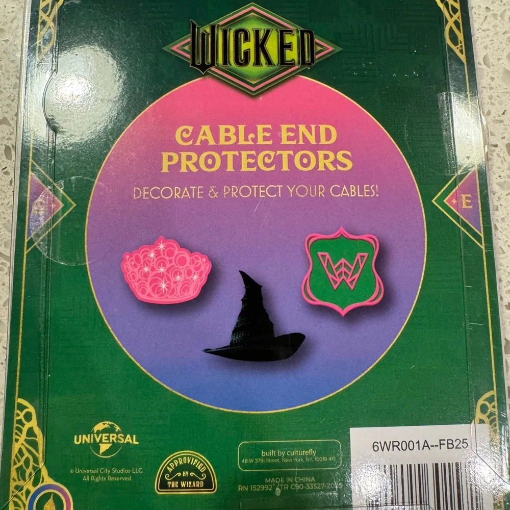 Wicked Charging Cable End Protectors NIB Elphaba’s Hat, Glinda’s Crown, W Logo